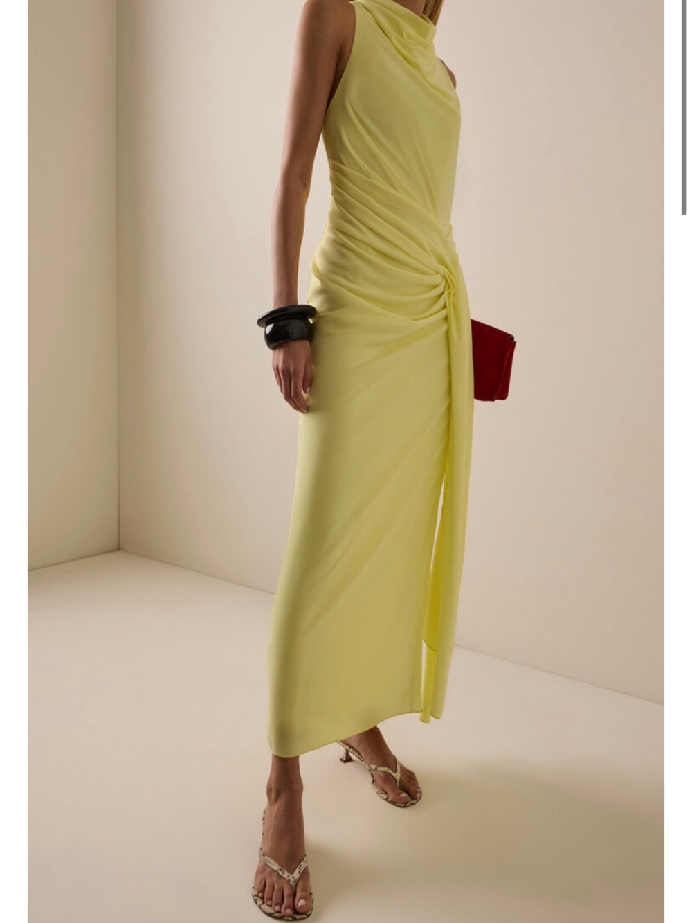 Sleeveless Ruched Lemon Maxi Dress by